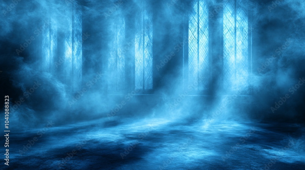 Mystical Blue Foggy Room With Windows Mystical Blue Foggy Room With Windows