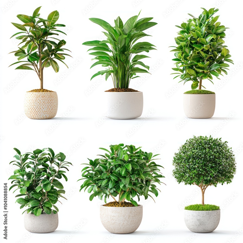 A set of stylish indoor plants decorating a home, isolated on a white background. isolated on white background. A set of stylish indoor plants decorating a home, isolated on a white background. isolated on white background.