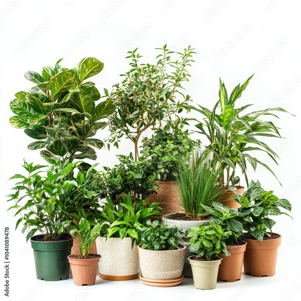 Fototapeta premium A room filled with various types of indoor plants, isolated on a white background. isolated on white background.