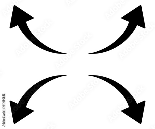 四方を向く黒い矢印イラストセット