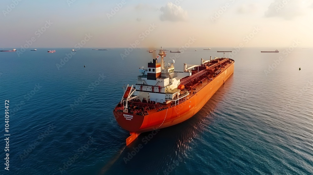 Large Oil Tanker Ship Being Loaded with Crude Oil at a Busy Commercial Port for International Transport and Distribution Large Oil Tanker Ship Being Loaded with Crude Oil at a Busy Commercial Port for International Transport and Distribution