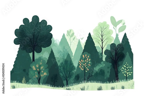 Forrest landscape with grass, nature inspired vector illustration