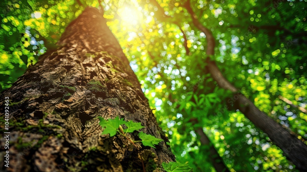 Fototapeta premium Vines Wrapping Around a Tall Tree Trunk in a Dense Forest