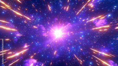 Cosmic Explosion Neon Lights and Starry Sky Background