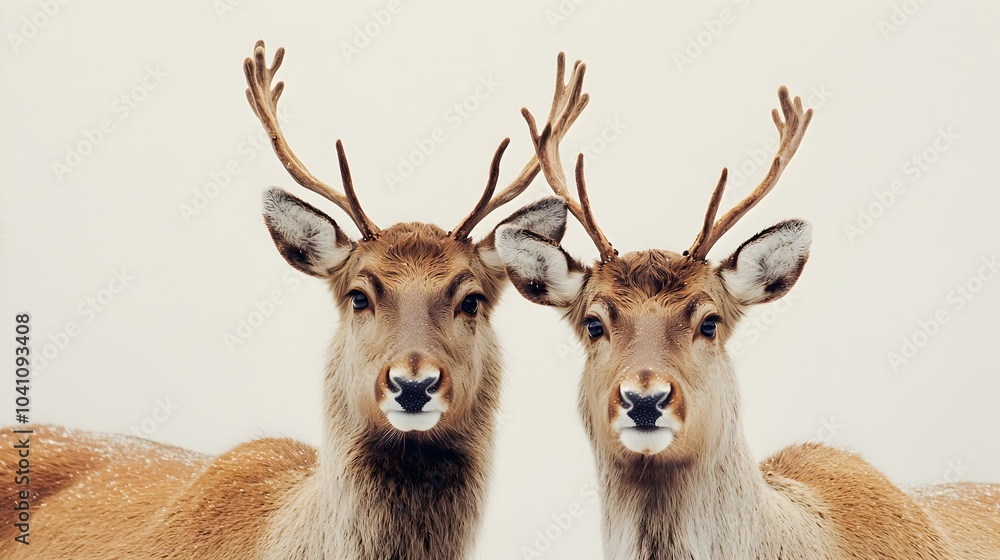 Two Reindeer Standing Side by Side in Light Beige Two Reindeer Standing Side by Side in Light Beige