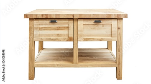 A wooden kitchen island with storage and a countertop, isolated on a plain background for product display.