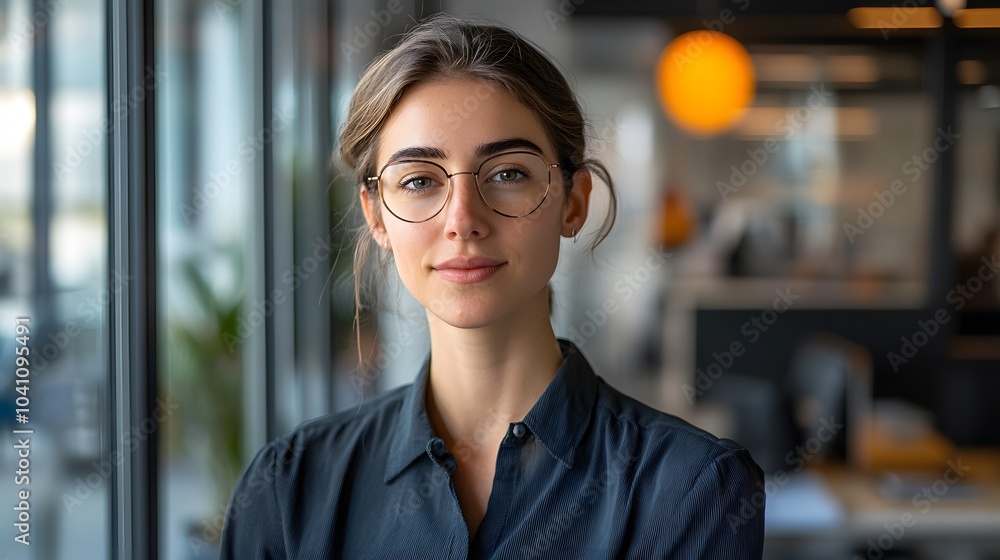 Fototapeta premium Portrait of woman near workplace and looking at camera.