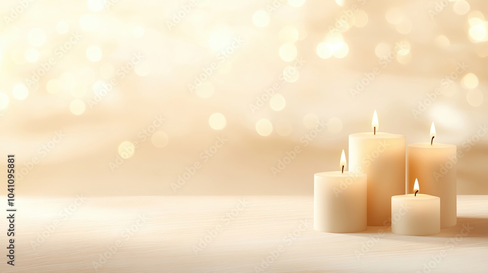 Four lit candles on a soft, blurred background for a serene ambiance. Four lit candles on a soft, blurred background for a serene ambiance.