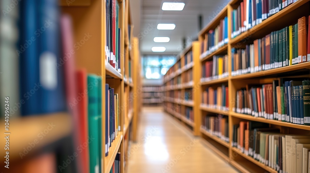 Interior of a Modern Library with Books on Shelves Interior of a Modern Library with Books on Shelves