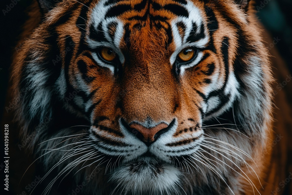 Fototapeta premium Close-up of a Tiger's Face with Focused Eyes