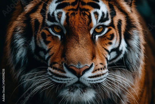 Close-up of a Tiger's Face with Focused Eyes