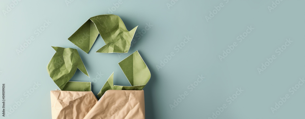 Obraz premium Crumpled Paper Recycling Symbol