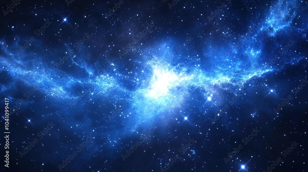 Naklejka premium Captivating Blue Cosmic Nebula in Starry Background
