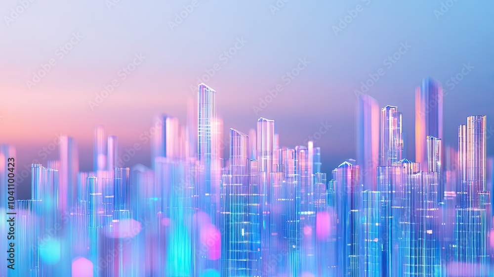 Futuristic cityscape with a grid structure representing technology's role in urban development and information exchange. Futuristic cityscape with a grid structure representing technology's role in urban development and information exchange.