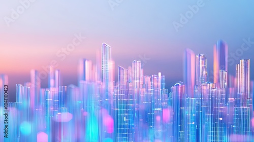 Futuristic cityscape with a grid structure representing technology s role in urban development and information exchange.