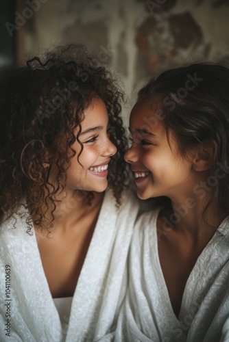 Two Women in Robes Smiling photo