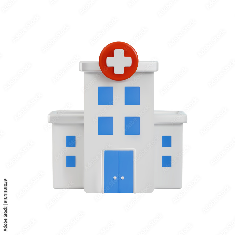 Obraz premium 3d vector illustration of a white hospital building with a sign of the cross.