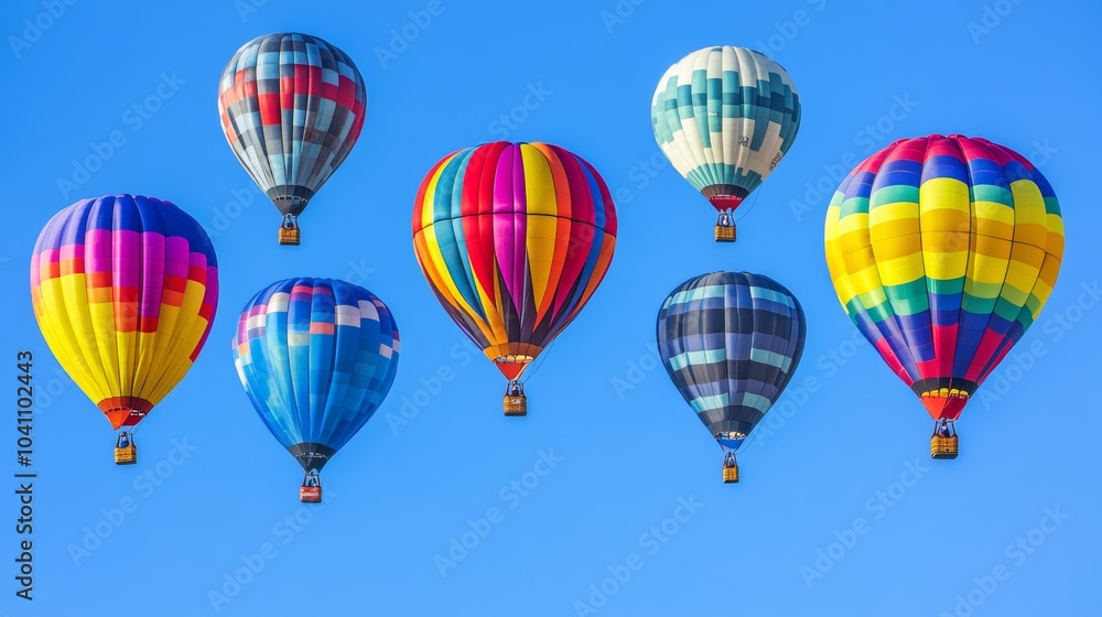 Fototapeta premium Colorful Hot Air Balloons Soaring in Blue Sky Aerial Adventure