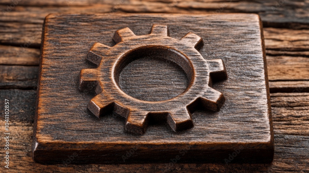 Wooden Gear Cog on Rustic Wood Background Machinery Industry Workshop Concept Wooden Gear Cog on Rustic Wood Background Machinery Industry Workshop Concept