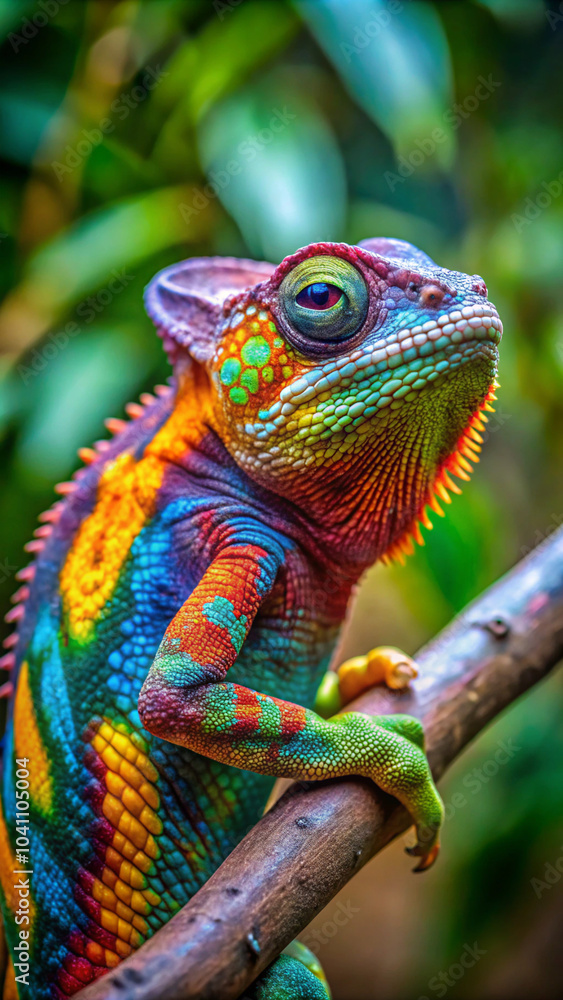Obraz premium iguana on a tree. lizard, reptile, chameleon, animal, green, nature, wildlife, iguana, dragon, wild, eye, cameleon, macro, camouflage, branch, gecko, pet, tropical, tree, madagascar, eyes, color, clos