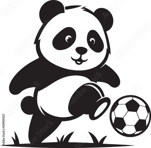 panda playing football vector art