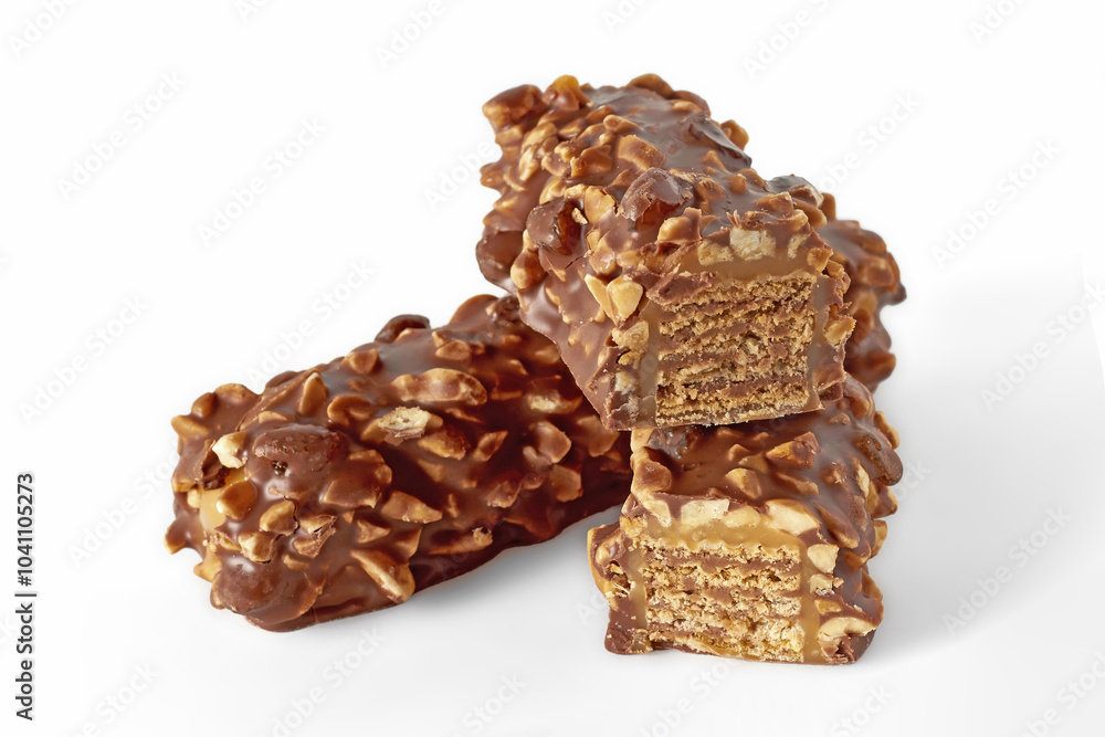 sweet wafer bars with caramel and nuts covered with chocolate glaze sweet wafer bars with caramel and nuts covered with chocolate glaze