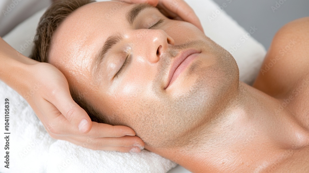Relaxed man enjoying a soothing massage with serene expression. Relaxed man enjoying a soothing massage with serene expression.