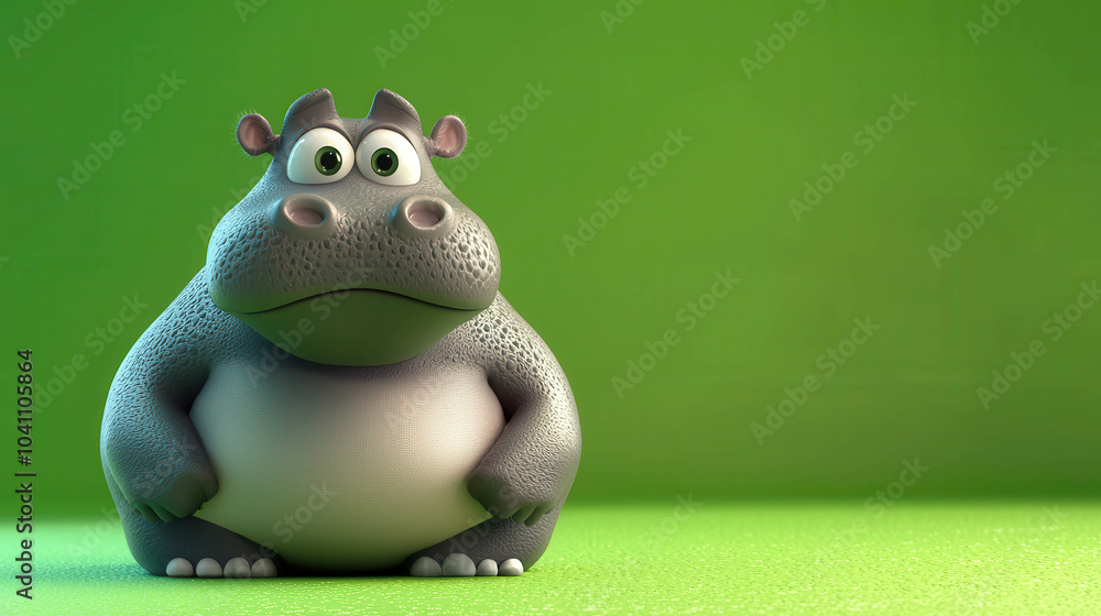 Playful 3D Cartoon Hippo with Soft Skin Expression Playful 3D Cartoon Hippo with Soft Skin Expression
