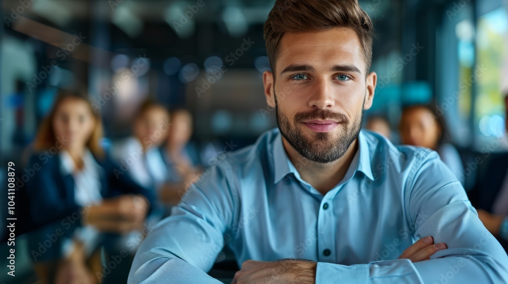 Fototapeta premium Young Professional in Sharp Formal Shirt Engaged in Meeting