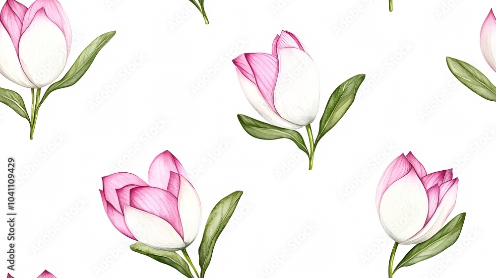 Fototapeta premium Delicate Floral Pattern Featuring Beautiful Pink and White Blossoms on a Clean Background