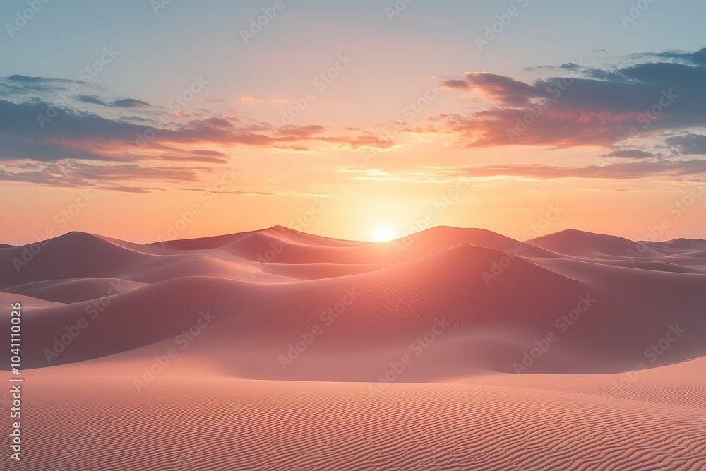 Desert Dunes at Sunset with a Glowing Sun Desert Dunes at Sunset with a Glowing Sun
