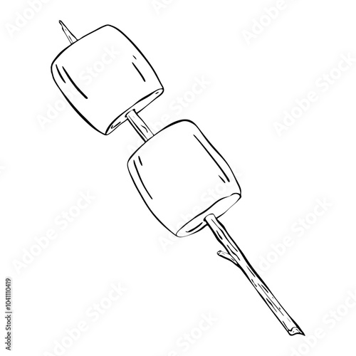 Toasted Marshmallows on a Stick for Delicious Smores with Family and Friends Around the Fire. Vector sketch illustration. Food. Tourism