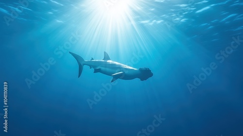 Shark swimming gracefully through clear ocean waters under sunlit surface.