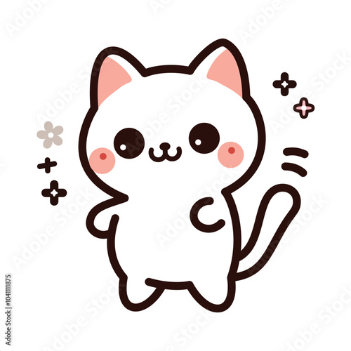 Adorable kawaii-style cat with a playful and simple design. Soft lines, blushing cheeks, and a joyful expression make this character perfect for cute, minimalistic projects.