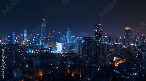 Wallpaper Mural A panoramic view of a city skyline at night with a blurry background. Torontodigital.ca