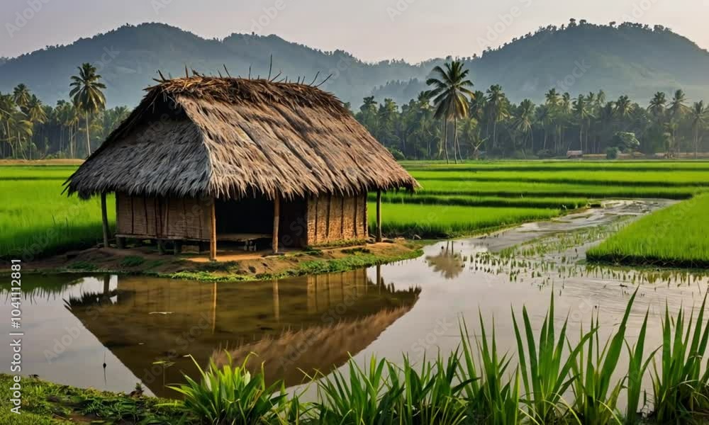 A hut in the middle of such a vast rice field A hut in the middle of such a vast rice field