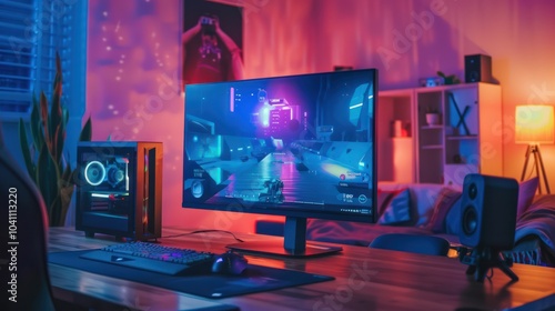 Gaming Setup with Neon Lights
