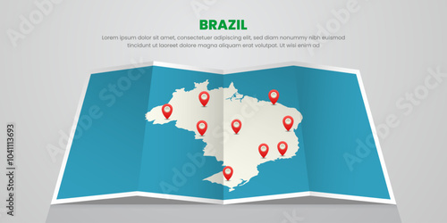 brazil map travel with pin tag location design Illustration