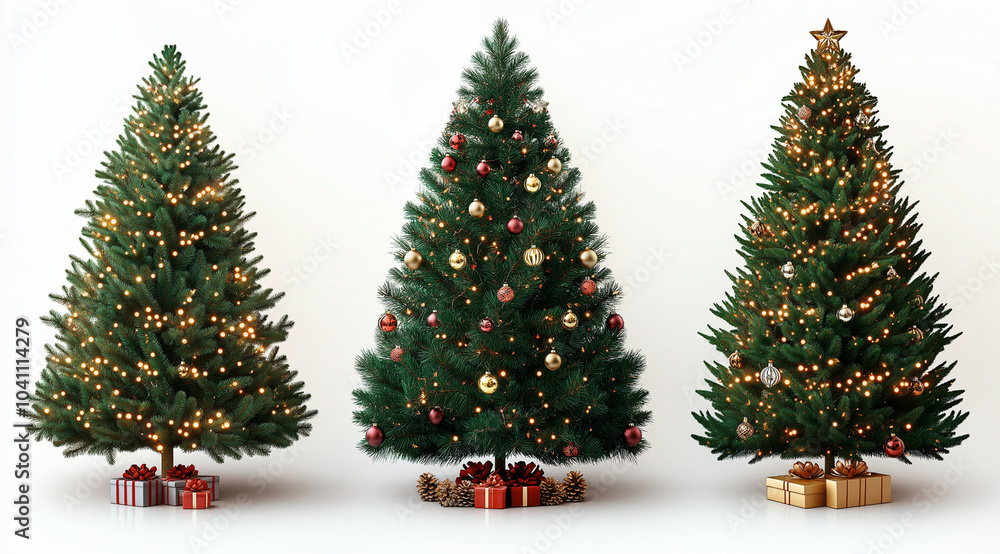 Fototapeta premium Three holiday, Christmas trees, created using Generative AI technology.