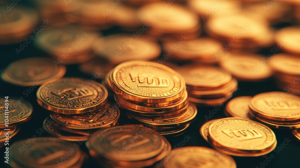 A close-up of shiny golden coins scattered on a dark surface, showcasing wealth and prosperity in an artistic arrangement. A close-up of shiny golden coins scattered on a dark surface, showcasing wealth and prosperity in an artistic arrangement.