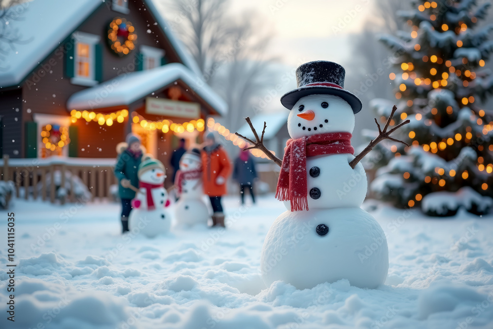 Obraz premium Winter wonderland scene with snowmen and festive decorations for holiday cheer