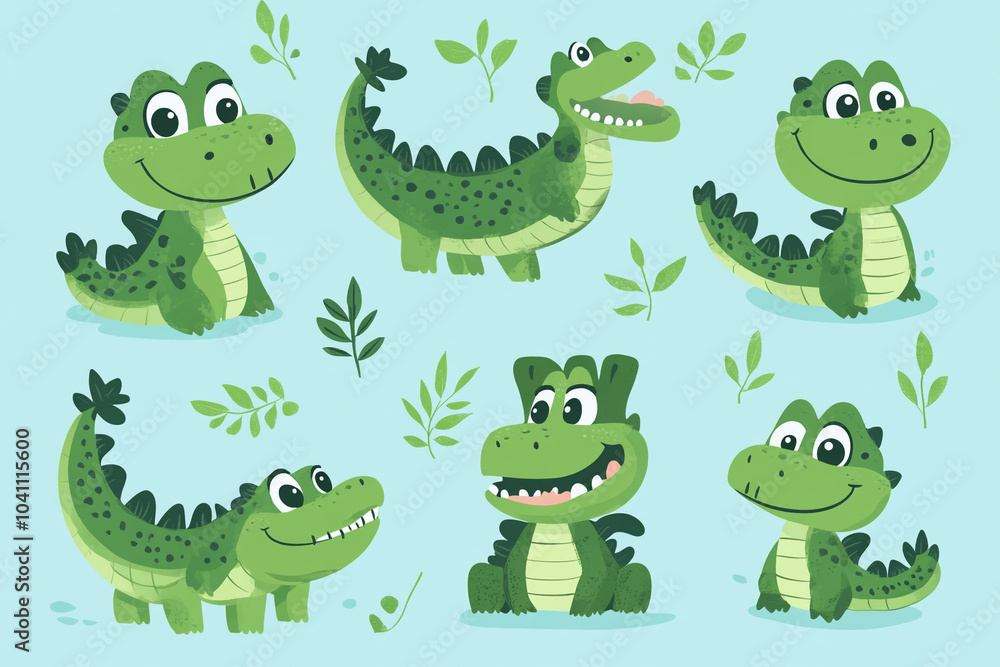 Cute crocodile cartoon vector set. Cute crocodile cartoon vector set.