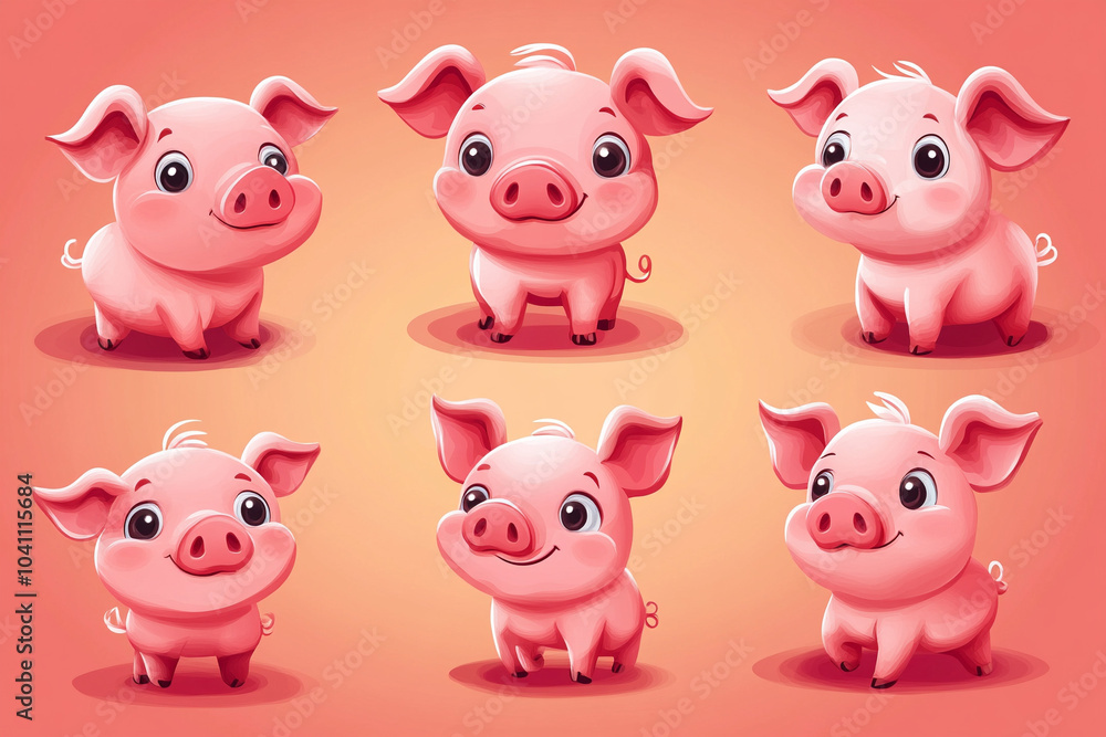 Cute pig cartoon vector set. Cute pig cartoon vector set.