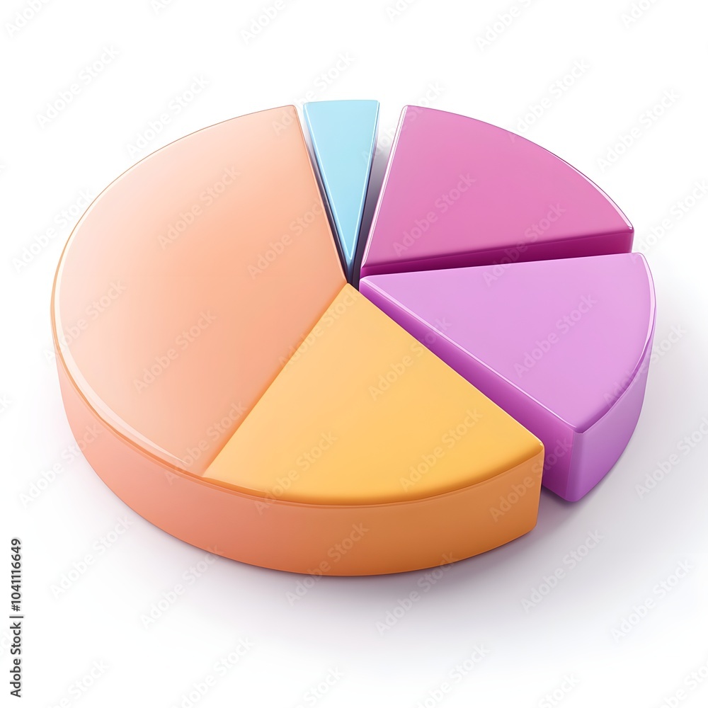 Obraz premium 3D Pie Chart with Orange Pink and Blue Sections