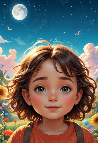 Children's illustration of cartoon girl close up	