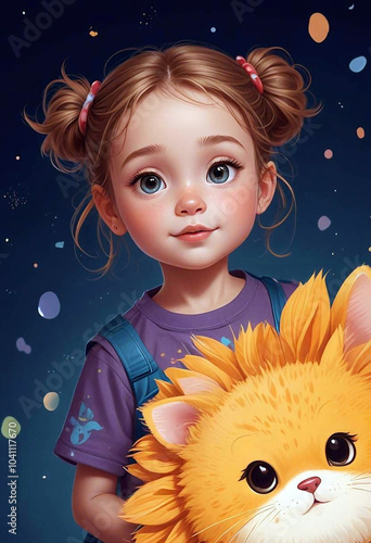 Children's illustration of cartoon girl close up
