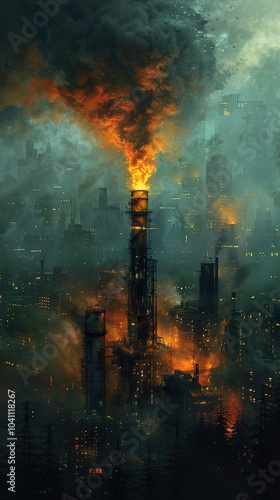 Smog and Fire: A City Under Industrial Gloom