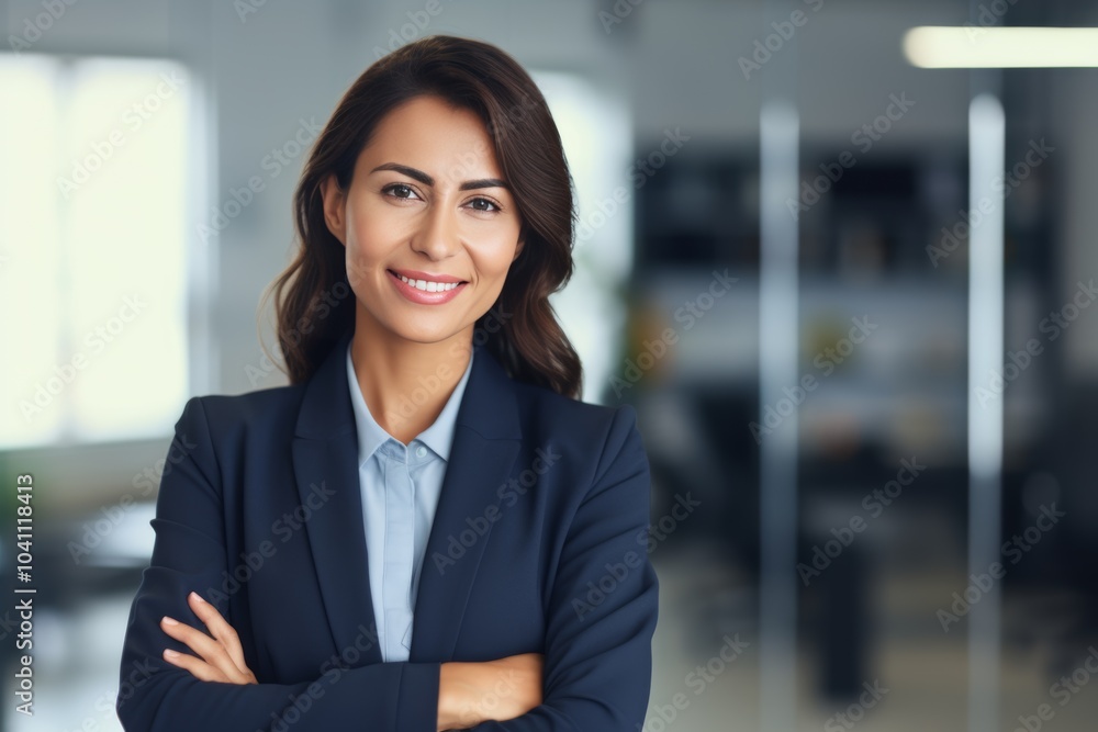 Confident professional manager smiling in a bright modern office during a productive workday Confident professional manager smiling in a bright modern office during a productive workday