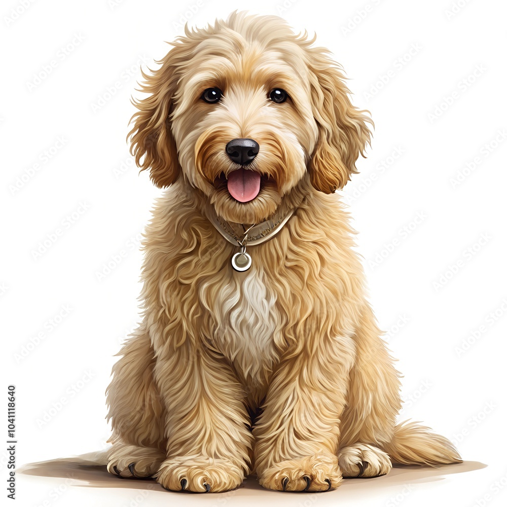 A sitting goldendoodle dog illustration isolated on white background A sitting goldendoodle dog illustration isolated on white background