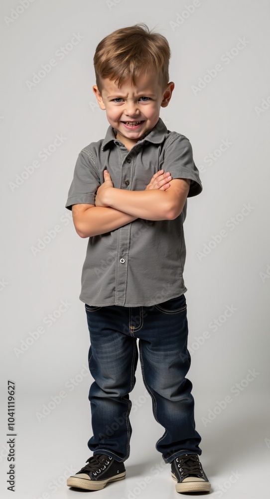 Mad male kid, angry annoyed and frustrated child emotion little boy standing with his arms crossed with upset face expression, vertical orientation. Mad male kid, angry annoyed and frustrated child emotion little boy standing with his arms crossed with upset face expression, vertical orientation.